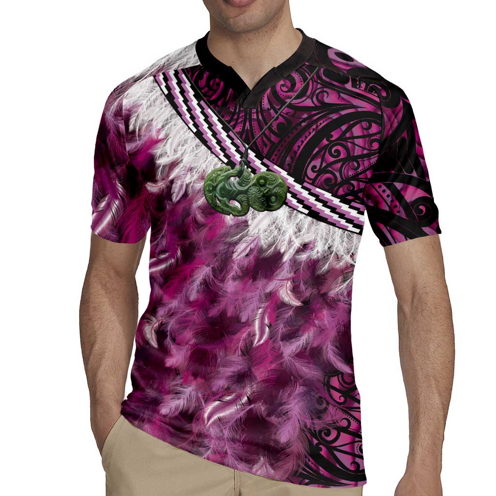 Pink Traditional Cloak Aotearoa Rugby Jersey Maori Paua Shell Korowai Pattern