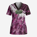 Pink Traditional Cloak Aotearoa Scrub Top Maori Paua Shell Korowai Pattern - Aussie Hoodie
