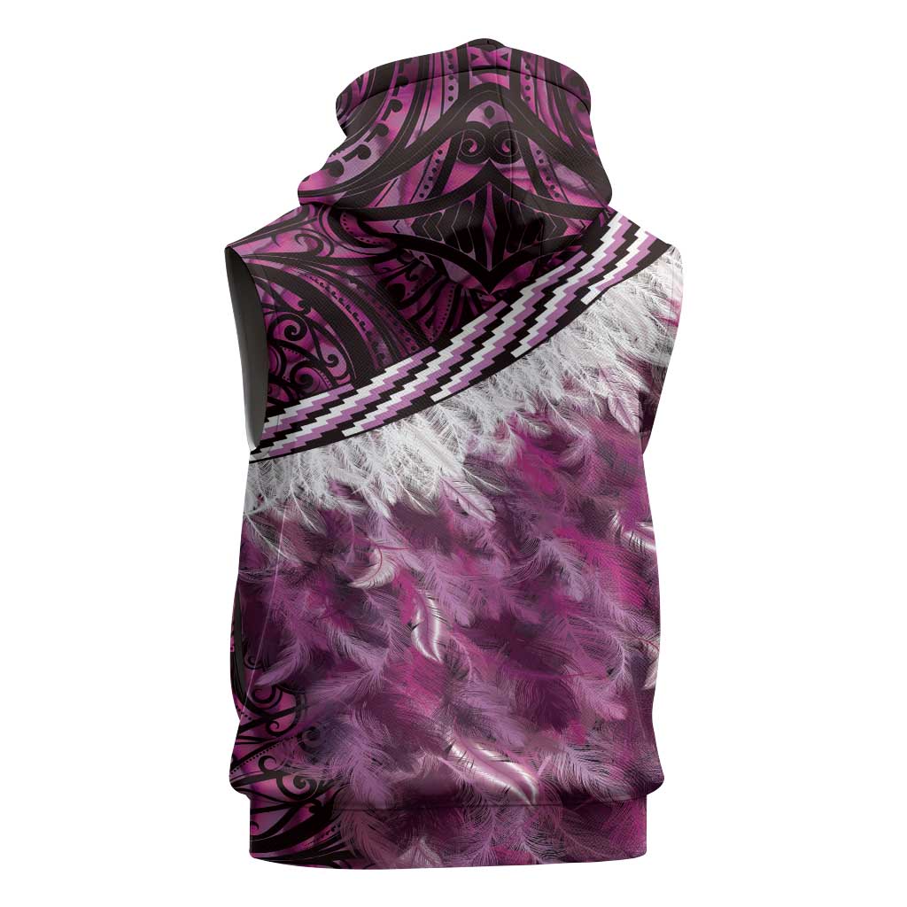 Pink Traditional Cloak Aotearoa Sleeveless Hoodie Maori Paua Shell Korowai Pattern - Aussie Hoodie