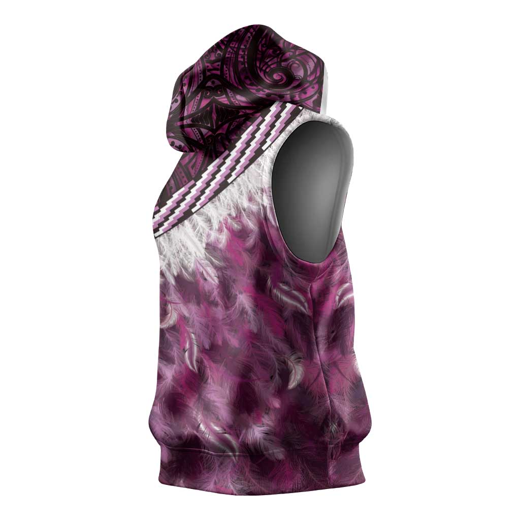 Pink Traditional Cloak Aotearoa Sleeveless Hoodie Maori Paua Shell Korowai Pattern - Aussie Hoodie