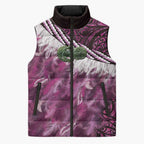 Pink Traditional Cloak Aotearoa Sleeveless Puffer Jacket Maori Paua Shell Korowai Pattern - Aussie Hoodie