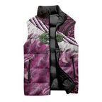 Pink Traditional Cloak Aotearoa Sleeveless Puffer Jacket Maori Paua Shell Korowai Pattern - Aussie Hoodie