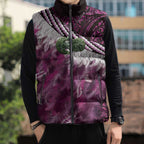 Pink Traditional Cloak Aotearoa Sleeveless Puffer Jacket Maori Paua Shell Korowai Pattern - Aussie Hoodie