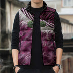 Pink Traditional Cloak Aotearoa Sleeveless Puffer Jacket Maori Paua Shell Korowai Pattern - Aussie Hoodie
