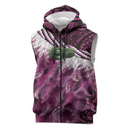 Pink Traditional Cloak Aotearoa Sleeveless Zip Hoodie Maori Paua Shell Korowai Pattern LT14