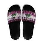Pink Traditional Cloak Aotearoa Slide Sandals Maori Paua Shell Korowai Pattern - Aussie Hoodie