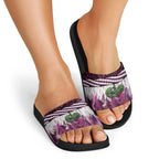 Pink Traditional Cloak Aotearoa Slide Sandals Maori Paua Shell Korowai Pattern - Aussie Hoodie