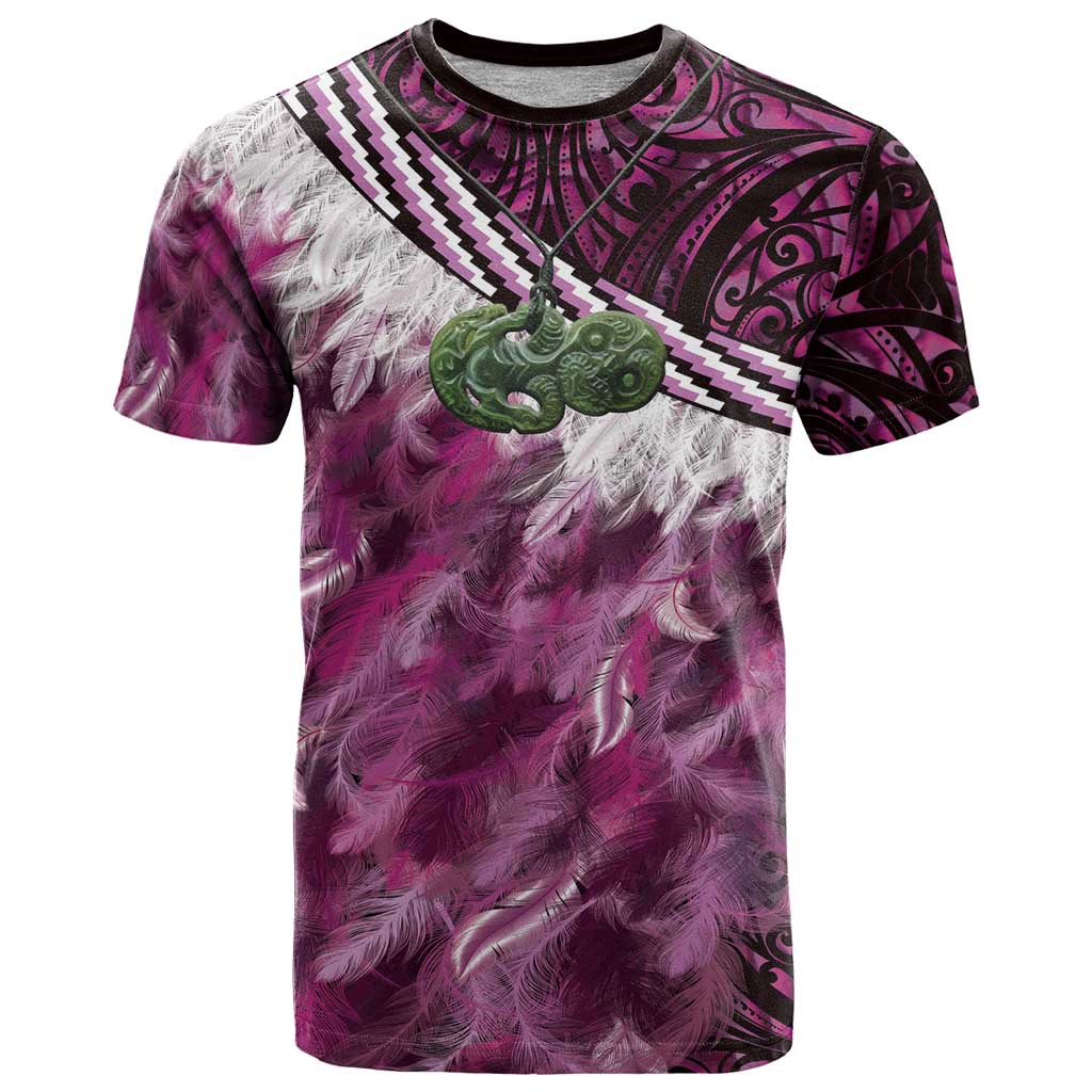 Pink Traditional Cloak Aotearoa T Shirt Maori Paua Shell Korowai Pattern