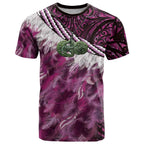 Pink Traditional Cloak Aotearoa T Shirt Maori Paua Shell Korowai Pattern