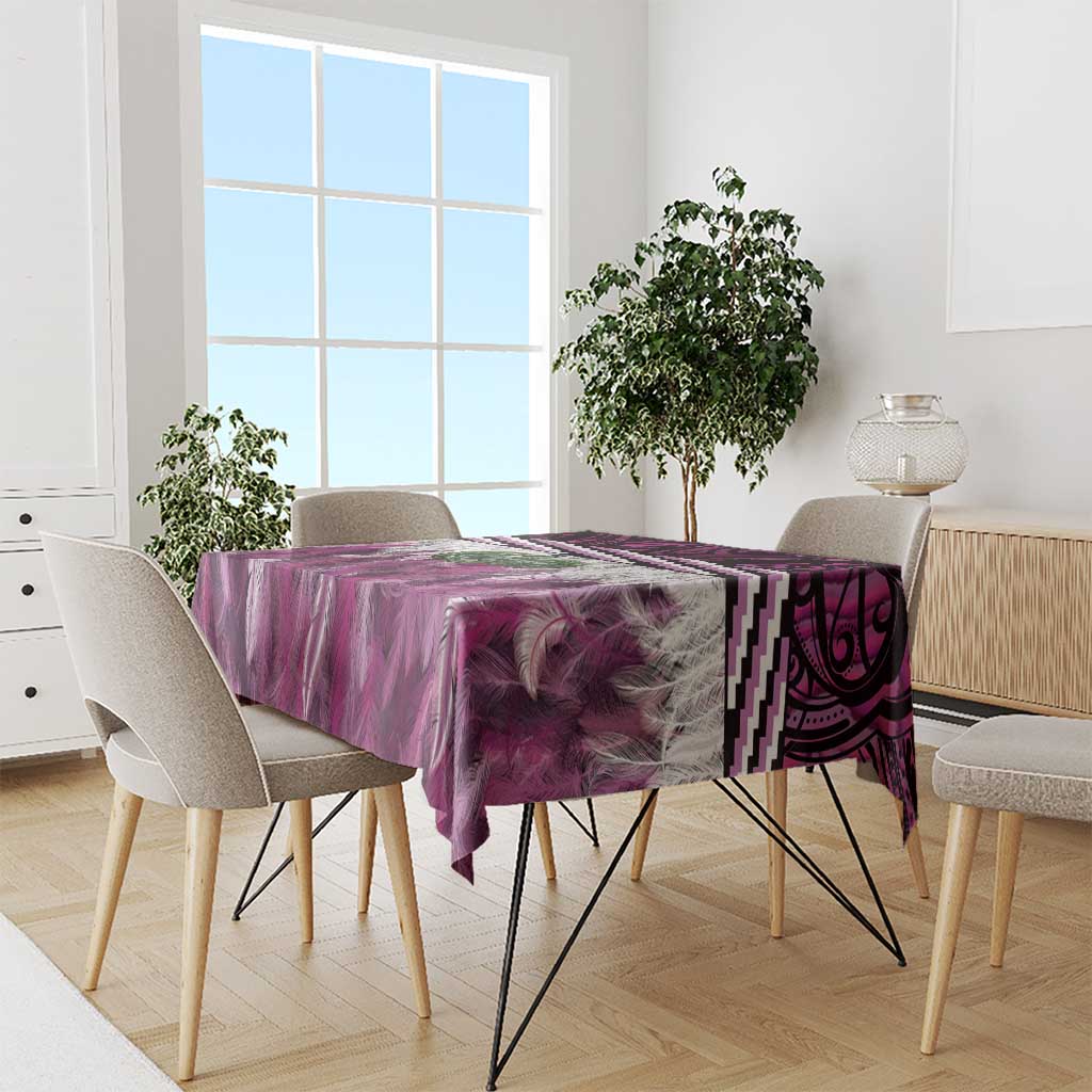 Pink Traditional Cloak Aotearoa Tablecloth Maori Paua Shell Korowai Pattern