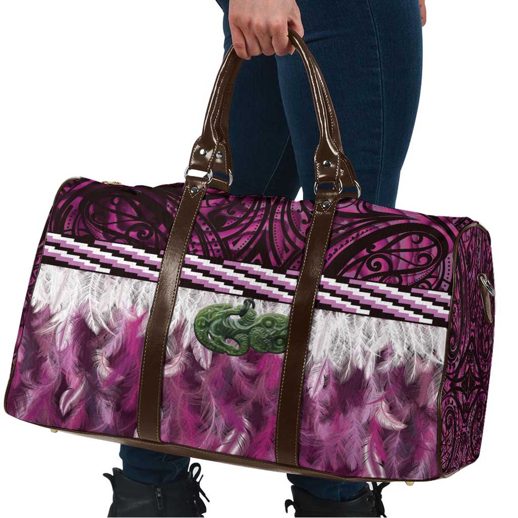 Pink Traditional Cloak Aotearoa Travel Bag Maori Paua Shell Korowai Pattern - Aussie Hoodie