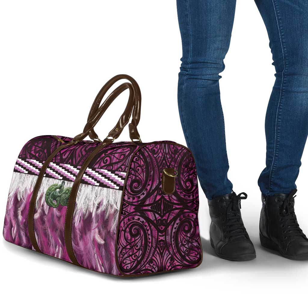 Pink Traditional Cloak Aotearoa Travel Bag Maori Paua Shell Korowai Pattern - Aussie Hoodie