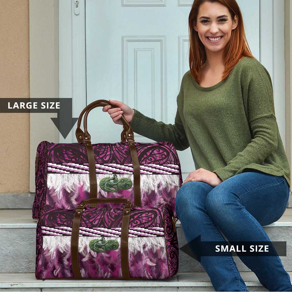 Pink Traditional Cloak Aotearoa Travel Bag Maori Paua Shell Korowai Pattern - Aussie Hoodie