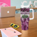 Pink Traditional Cloak Aotearoa Tumbler With Handle Maori Paua Shell Korowai Pattern