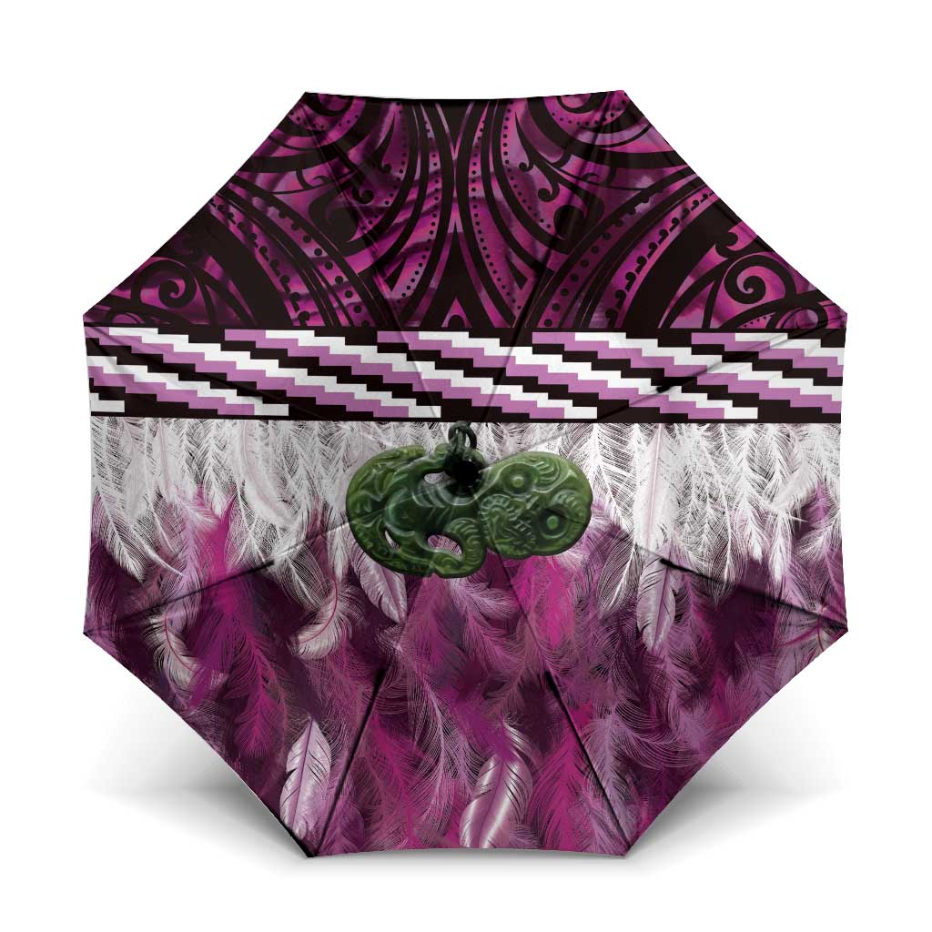 Pink Traditional Cloak Aotearoa Umbrella Maori Paua Shell Korowai Pattern - Aussie Hoodie
