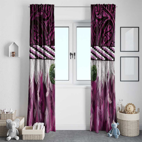 Pink Traditional Cloak Aotearoa Window Curtain Maori Paua Shell Korowai Pattern