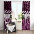 Pink Traditional Cloak Aotearoa Window Curtain Maori Paua Shell Korowai Pattern