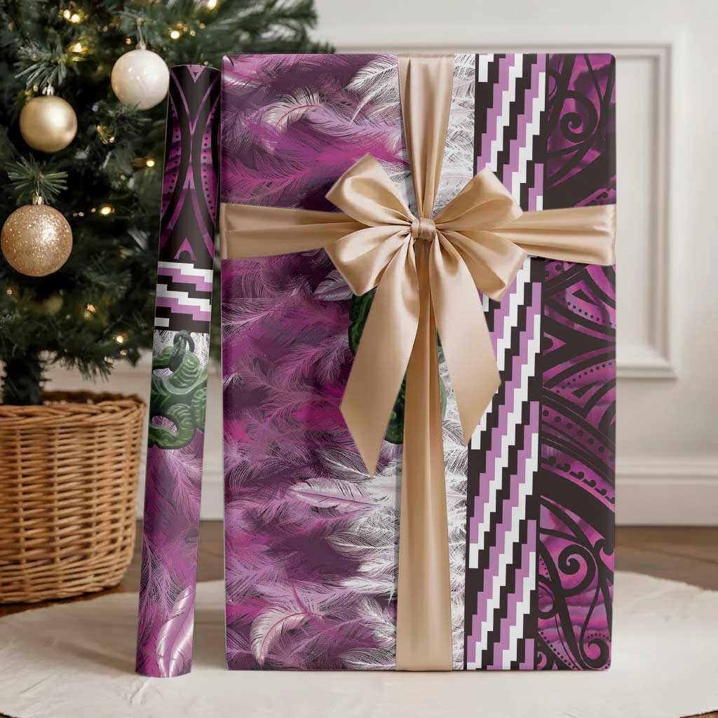 Pink Traditional Cloak Aotearoa Wrapping Paper Maori Paua Shell Korowai Pattern - Aussie Hoodie