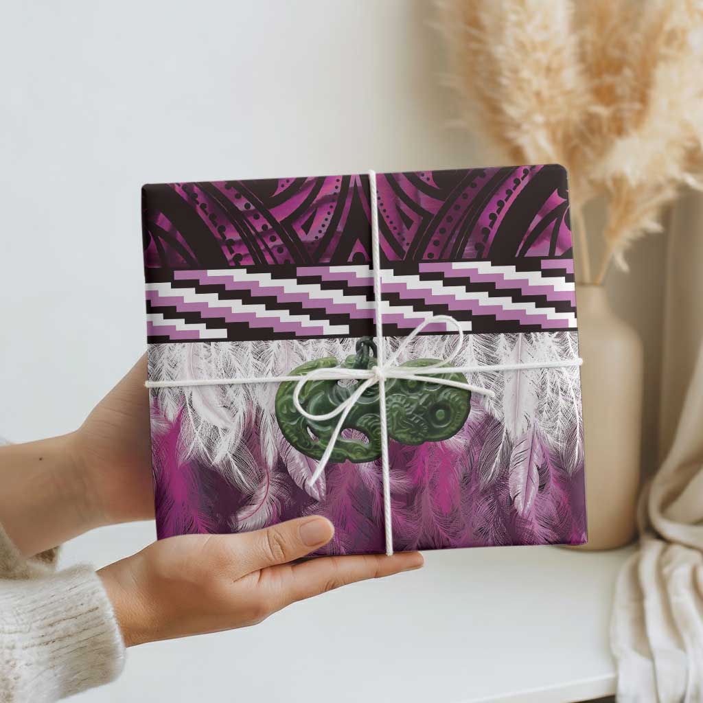 Pink Traditional Cloak Aotearoa Wrapping Paper Maori Paua Shell Korowai Pattern - Aussie Hoodie