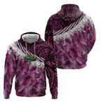 Pink Traditional Cloak Aotearoa Zip Hoodie Maori Paua Shell Korowai Pattern
