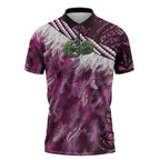 Pink Traditional Cloak Aotearoa Zipper Polo Shirt Maori Paua Shell Korowai Pattern - Aussie Hoodie