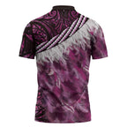 Pink Traditional Cloak Aotearoa Zipper Polo Shirt Maori Paua Shell Korowai Pattern - Aussie Hoodie
