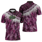 Pink Traditional Cloak Aotearoa Zipper Polo Shirt Maori Paua Shell Korowai Pattern - Aussie Hoodie