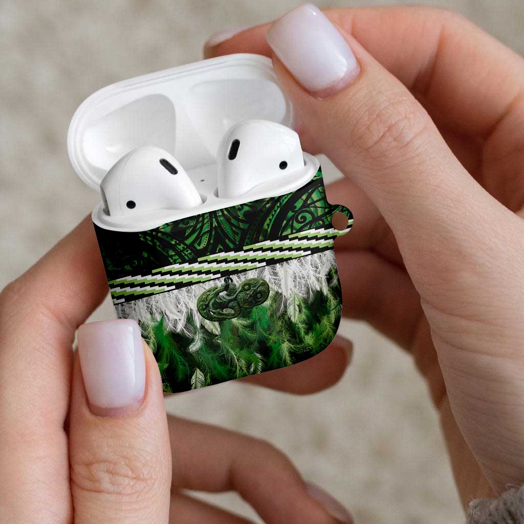 Green Traditional Cloak Aotearoa AirPods Case Maori Paua Shell Korowai Pattern - Aussie Hoodie