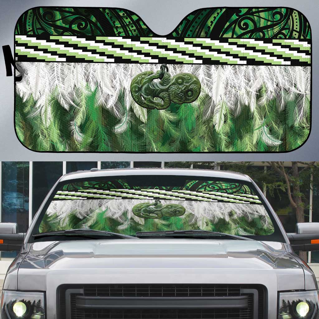 Green Traditional Cloak Aotearoa Auto Sun Shade Maori Paua Shell Korowai Pattern - Aussie Hoodie