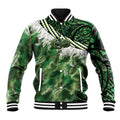 Green Traditional Cloak Aotearoa Baseball Jacket Maori Paua Shell Korowai Pattern