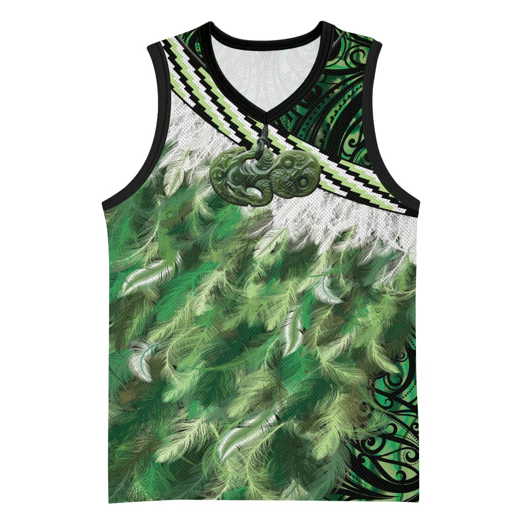 Green Traditional Cloak Aotearoa Basketball Jersey Maori Paua Shell Korowai Pattern - Aussie Hoodie