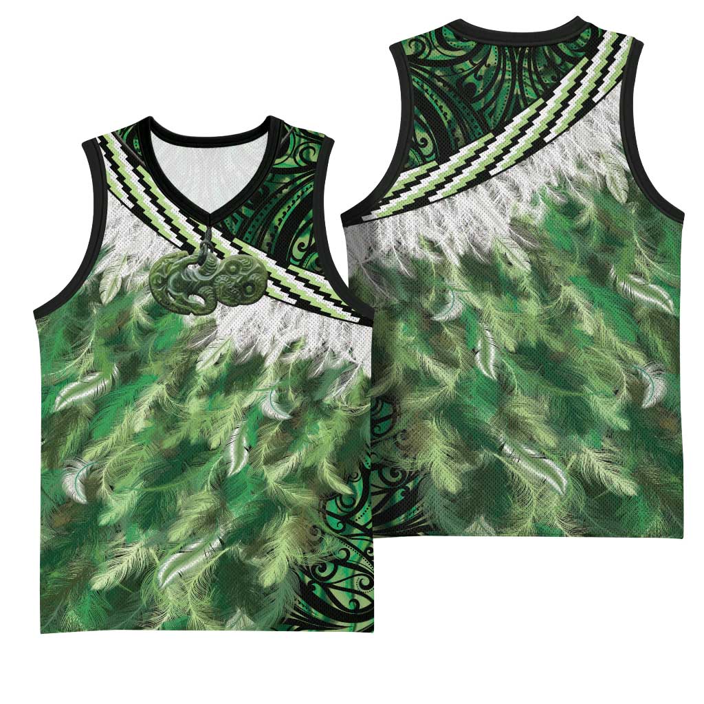 Green Traditional Cloak Aotearoa Basketball Jersey Maori Paua Shell Korowai Pattern - Aussie Hoodie