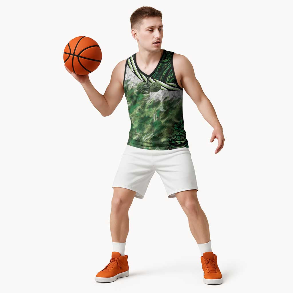 Green Traditional Cloak Aotearoa Basketball Jersey Maori Paua Shell Korowai Pattern - Aussie Hoodie