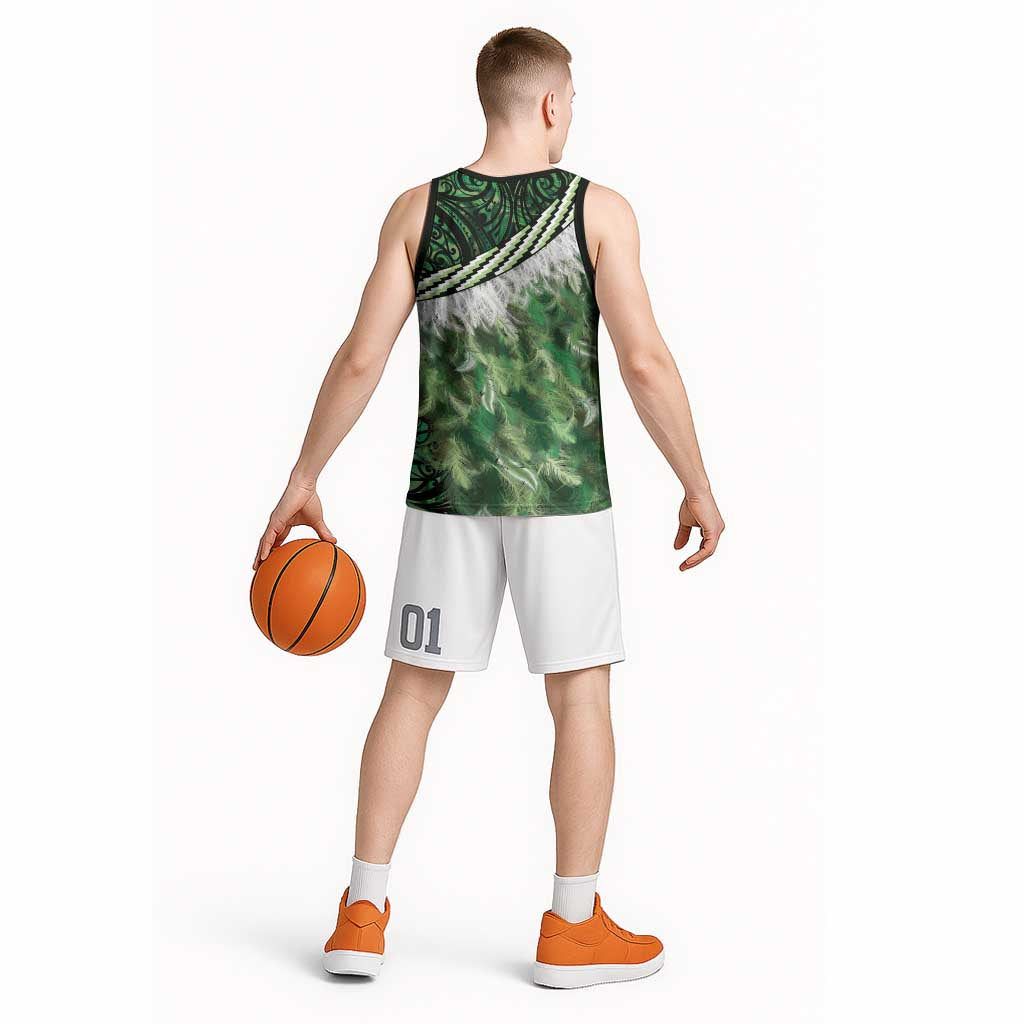 Green Traditional Cloak Aotearoa Basketball Jersey Maori Paua Shell Korowai Pattern - Aussie Hoodie