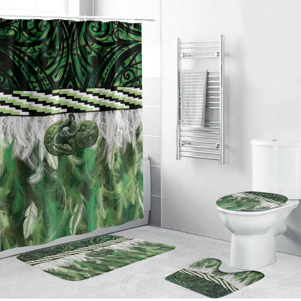Green Traditional Cloak Aotearoa Bathroom Set Maori Paua Shell Korowai Pattern - Aussie Hoodie