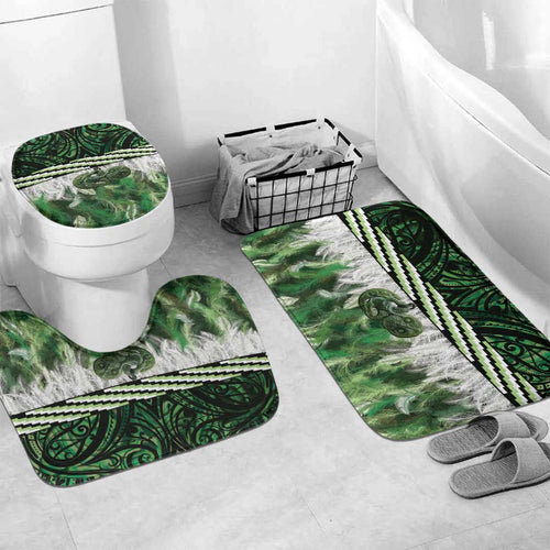 Green Traditional Cloak Aotearoa Bathroom Set Maori Paua Shell Korowai Pattern - Aussie Hoodie