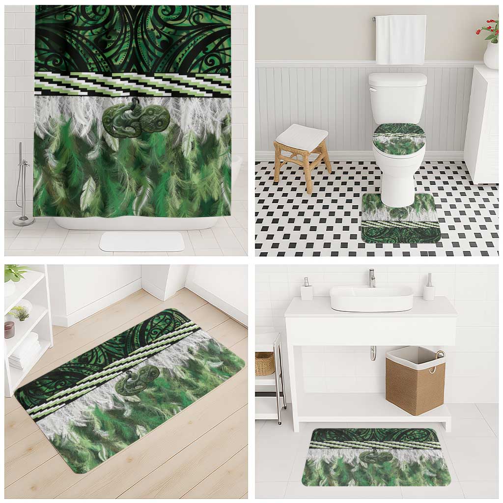 Green Traditional Cloak Aotearoa Bathroom Set Maori Paua Shell Korowai Pattern - Aussie Hoodie