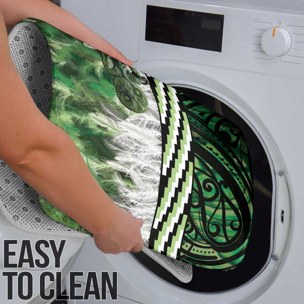 Green Traditional Cloak Aotearoa Bathroom Set Maori Paua Shell Korowai Pattern - Aussie Hoodie