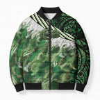 Green Traditional Cloak Aotearoa Bomber Puffer Jacket Maori Paua Shell Korowai Pattern - Aussie Hoodie