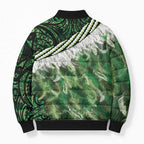 Green Traditional Cloak Aotearoa Bomber Puffer Jacket Maori Paua Shell Korowai Pattern - Aussie Hoodie