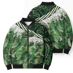 Green Traditional Cloak Aotearoa Bomber Puffer Jacket Maori Paua Shell Korowai Pattern - Aussie Hoodie