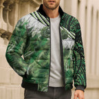 Green Traditional Cloak Aotearoa Bomber Puffer Jacket Maori Paua Shell Korowai Pattern - Aussie Hoodie