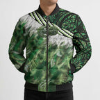 Green Traditional Cloak Aotearoa Bomber Puffer Jacket Maori Paua Shell Korowai Pattern - Aussie Hoodie
