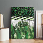 Green Traditional Cloak Aotearoa Canvas Wall Art Maori Paua Shell Korowai Pattern