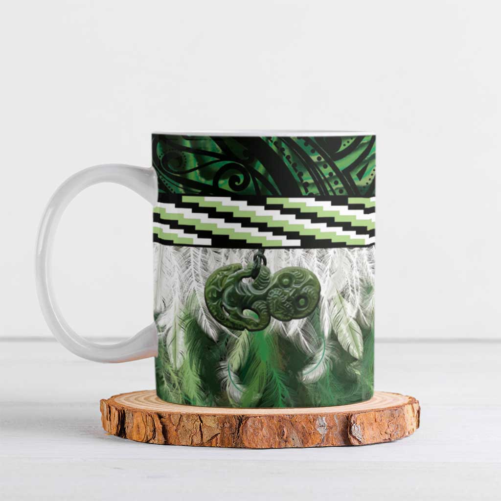 Green Traditional Cloak Aotearoa Ceramic Mug Maori Paua Shell Korowai Pattern - Aussie Hoodie