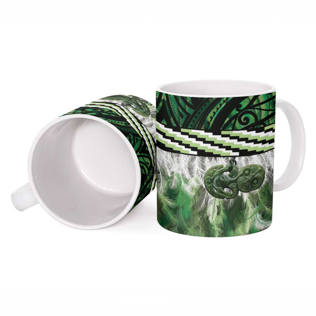 Green Traditional Cloak Aotearoa Ceramic Mug Maori Paua Shell Korowai Pattern - Aussie Hoodie