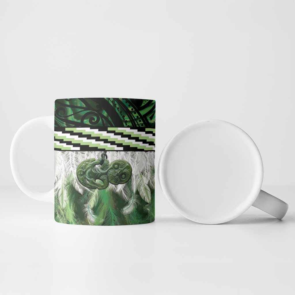 Green Traditional Cloak Aotearoa Ceramic Mug Maori Paua Shell Korowai Pattern - Aussie Hoodie