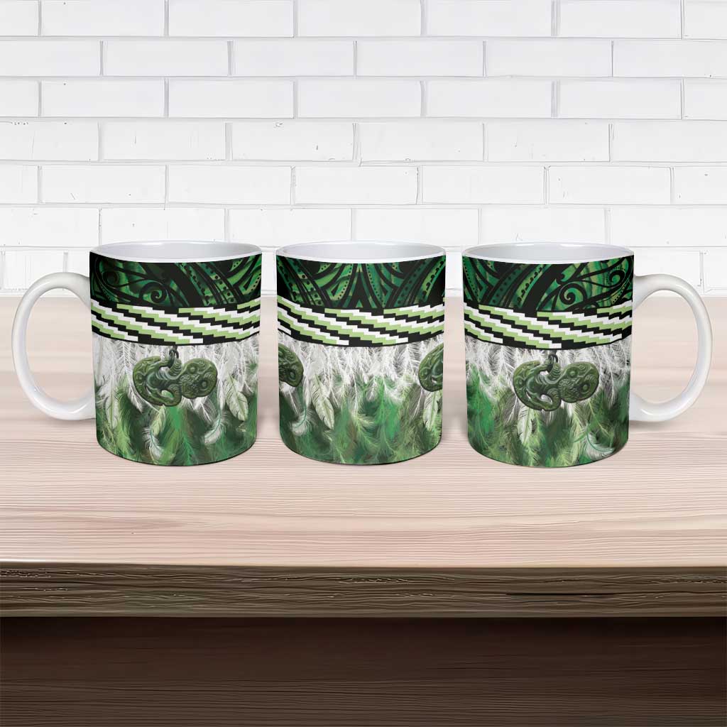 Green Traditional Cloak Aotearoa Ceramic Mug Maori Paua Shell Korowai Pattern - Aussie Hoodie
