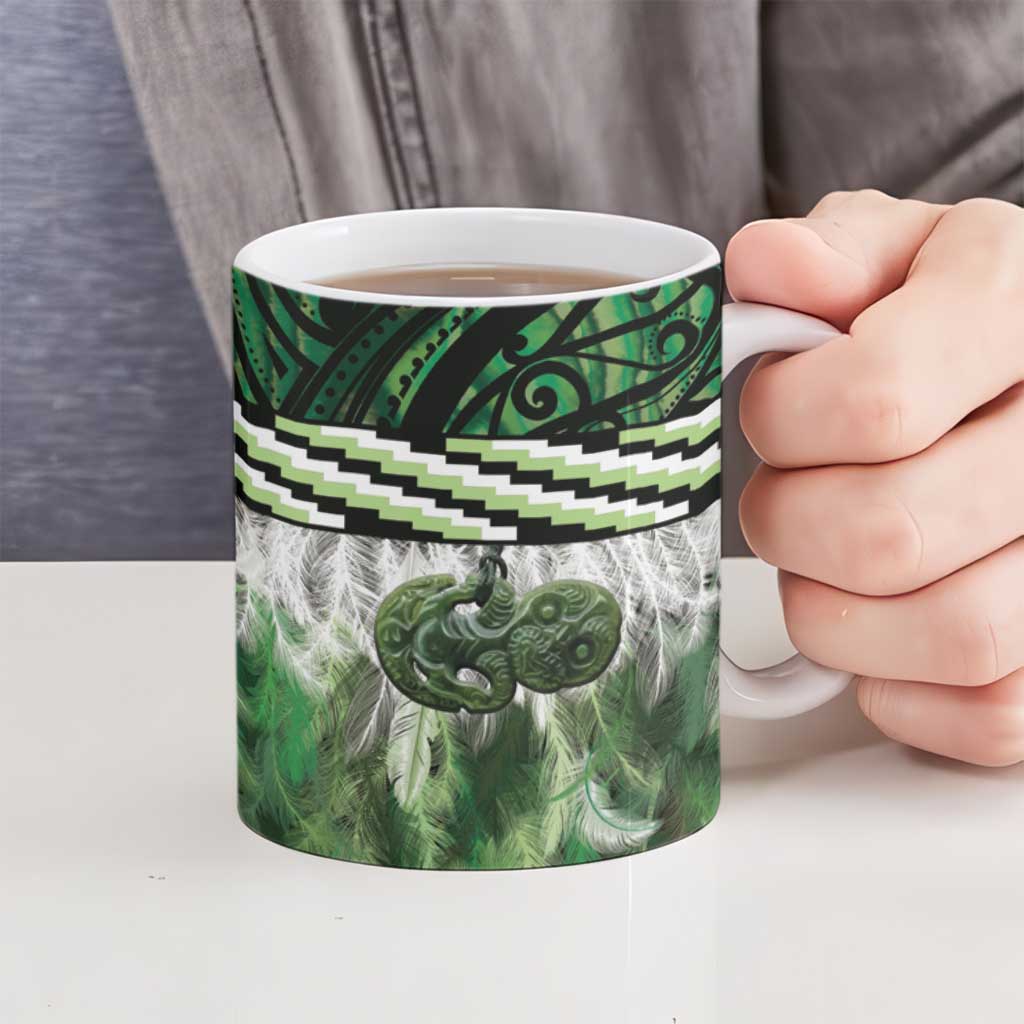 Green Traditional Cloak Aotearoa Ceramic Mug Maori Paua Shell Korowai Pattern - Aussie Hoodie