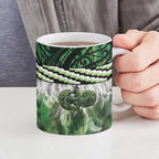 Green Traditional Cloak Aotearoa Ceramic Mug Maori Paua Shell Korowai Pattern - Aussie Hoodie